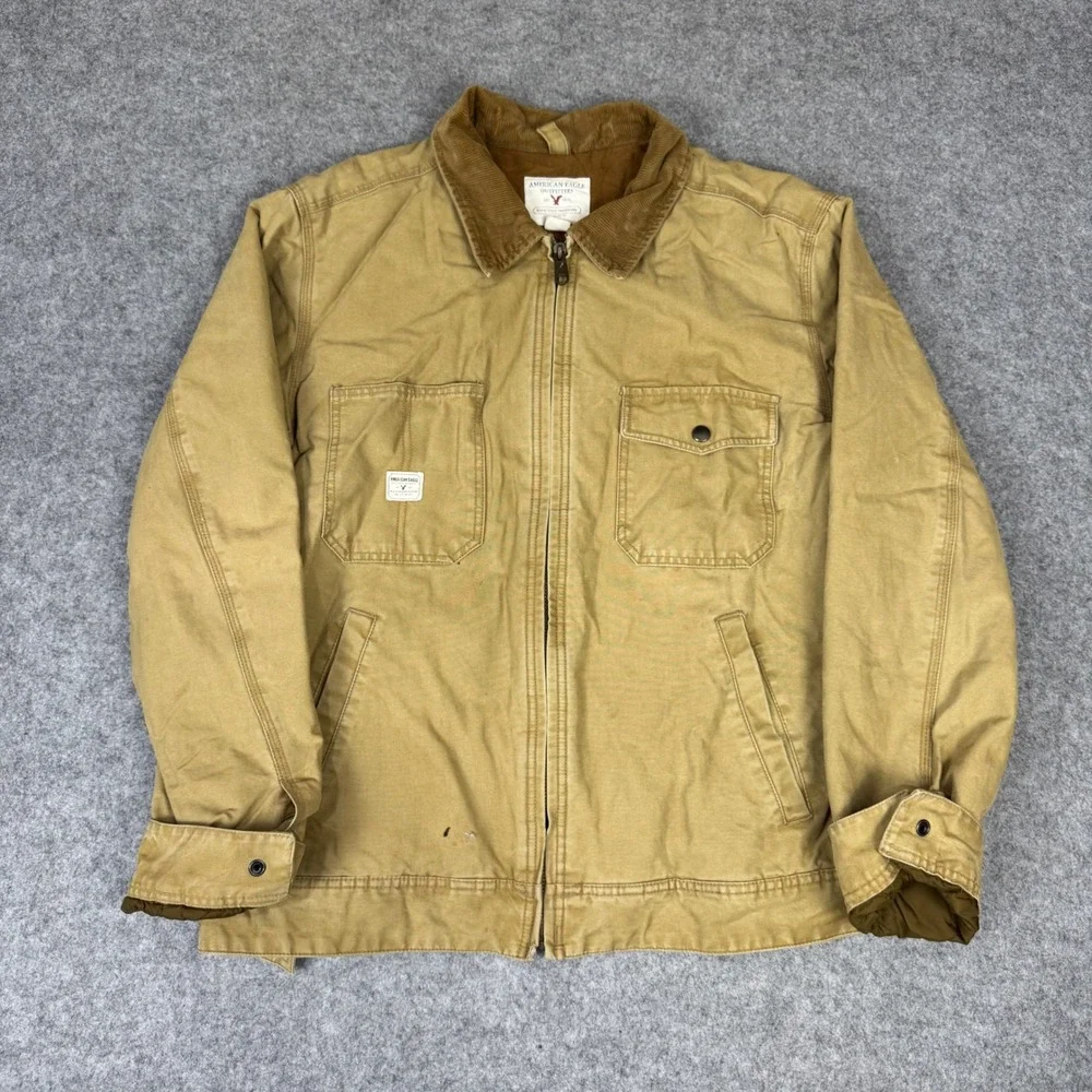 American Eagle Outfitters Mens Tan Canvas Workwear Jacket Corduroy Collar Large